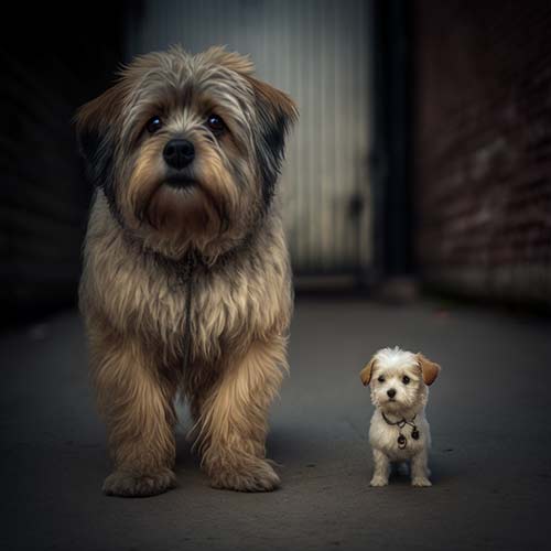 Big dog next to small dog